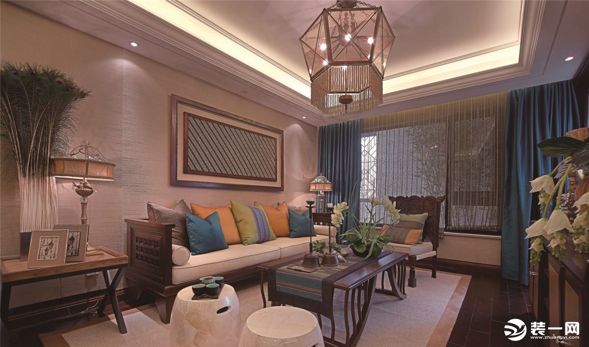 ◤美林湖◢132㎡三居室东南亚风格客厅装修效果图