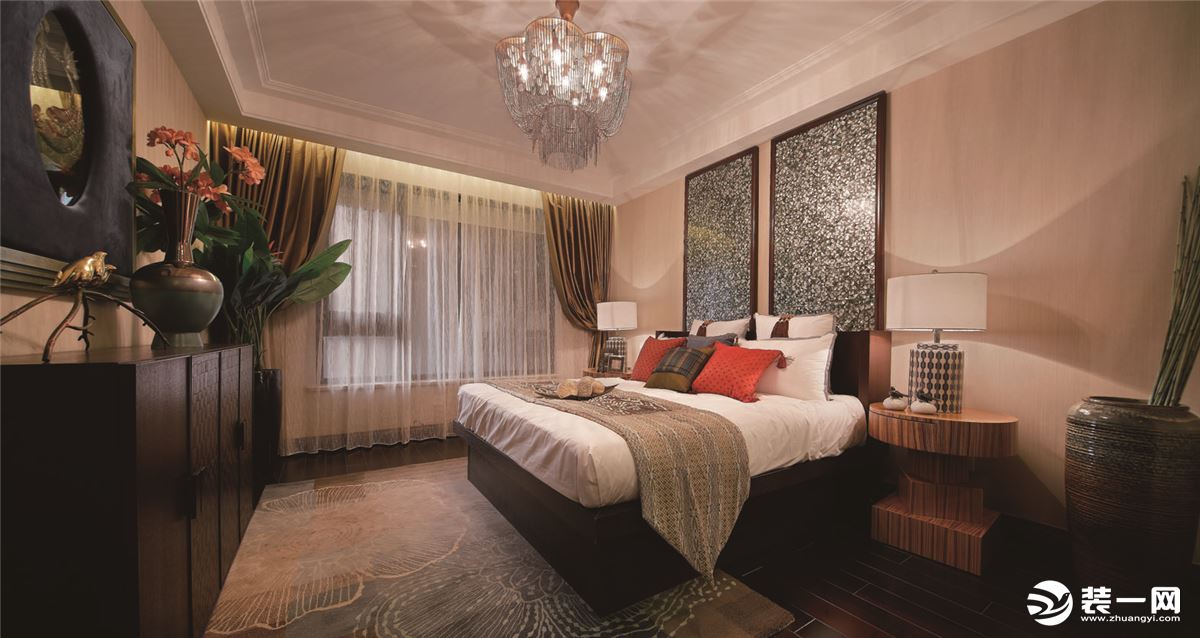 ◤美林湖◢132㎡三居室东南亚风格卧室装修效果图