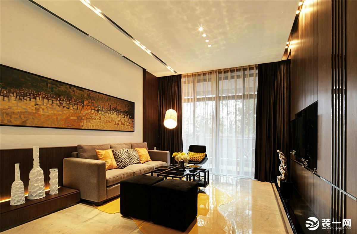 ◤弘阳广场◢135㎡三居室现代风格客厅装修效果图