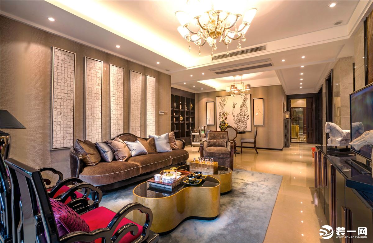◤尚枫澜湾◢128㎡二居室新中式风格客厅装修效果图	