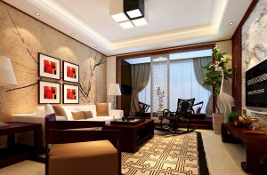 ◤万达广场◢120㎡二居室中式风格客厅装修效果图