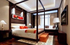 ◤万达广场◢120㎡二居室中式风格卧室装修效果图