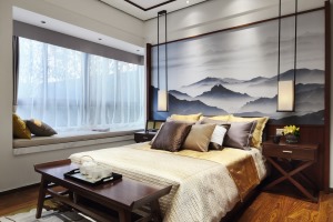 ◤美林湖花园◢126㎡二居室中式风格次卧装修效果图