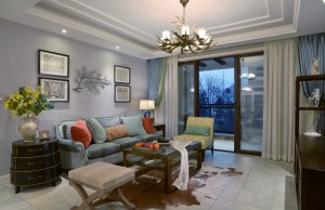 ◤香榭丽园◢89㎡二居室美式风格客厅装修效果图