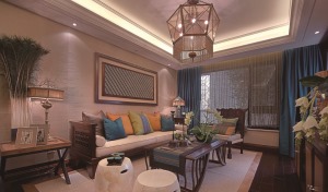 ◤美林湖◢132㎡三居室东南亚风格客厅装修效果图