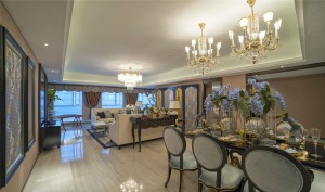 ◤世贸香槟湖◢140㎡三居室中式风格客餐厅装修效果图