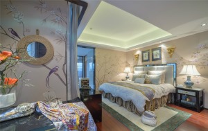 ◤世贸香槟湖◢140㎡三居室中式风格卧室装修效果图