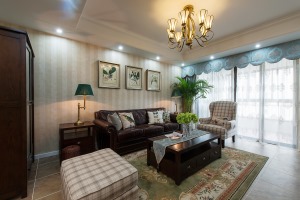 ◤河枫御景◢120㎡三居室美式风格客厅装修效果图