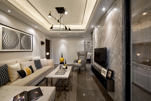 ◤景城名轩◢120㎡三居室现代风格客厅装修效果图	