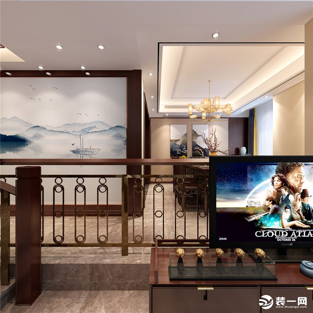 南京业之峰装饰-复地朗香337平新中式风格别墅装修设计效果图
