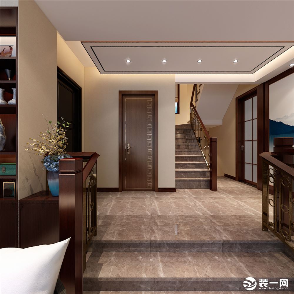 南京业之峰装饰-复地朗香337平新中式风格别墅装修设计效果图