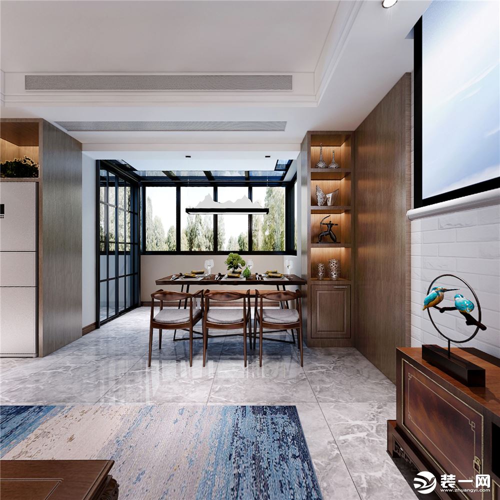 南京业之峰装饰-德水香林128平新中式风格三室装修设计效果图