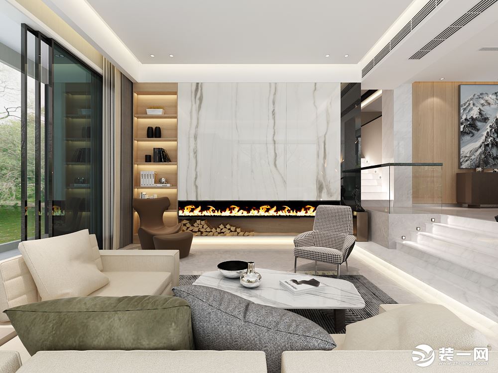 南京业之峰装饰-滟紫台现代风格260平别墅装修设计效果图案例