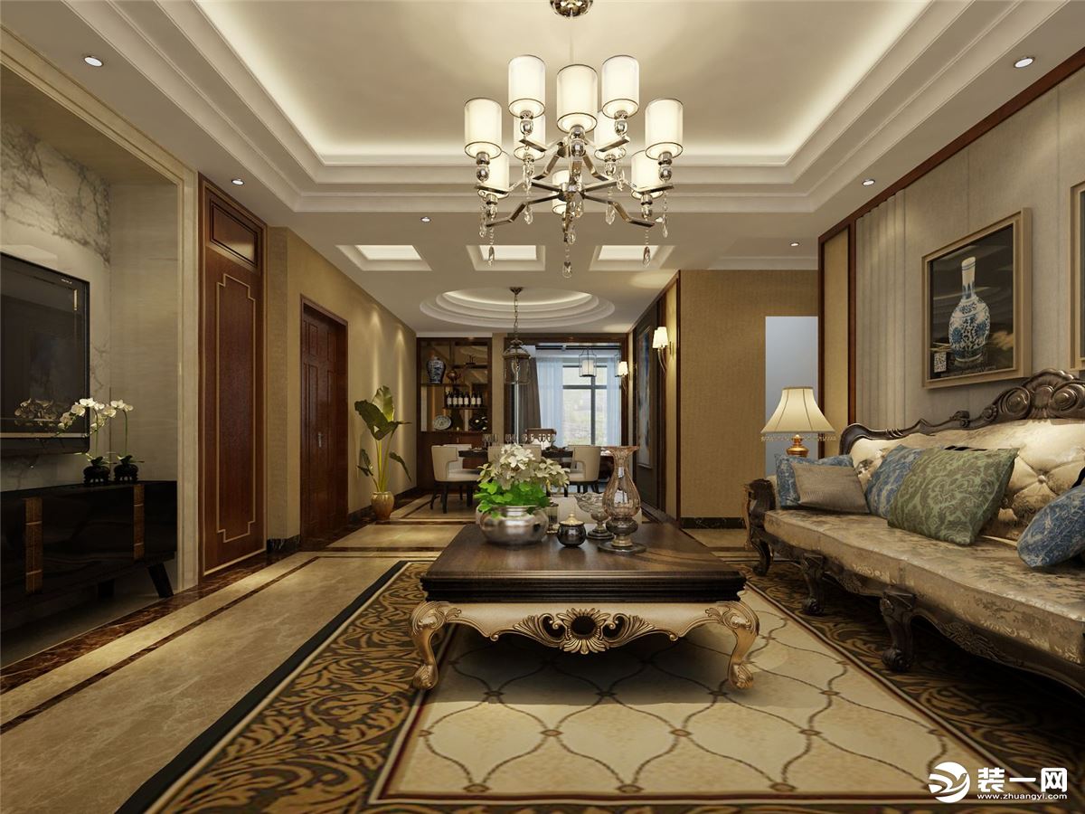 三江国际美式风格别墅客厅装修效果图