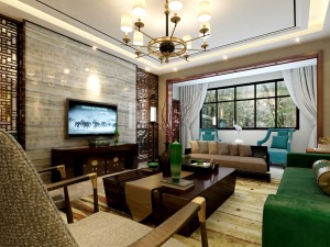 坤城126㎡三居室新中式风格装修效果图