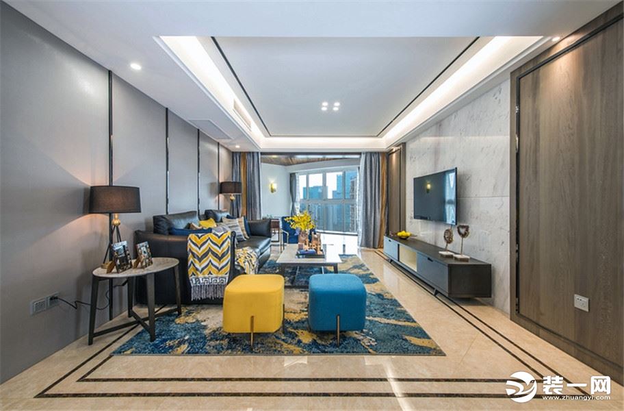 上海申佳时光  98m²  三居室  现代风格客厅装修效果图