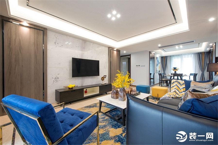 上海申佳时光  98m²  三居室  现代风格客厅装修效果图