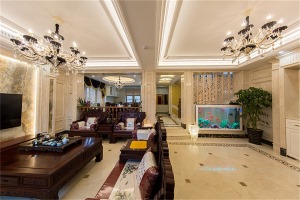 东原嘉悦湾 200m²  四室   美式风格客厅装修效果图