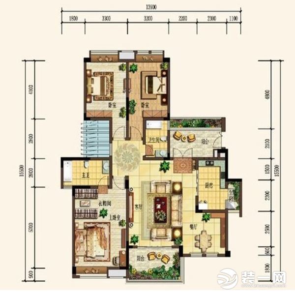 【重庆业之峰装饰】半山公馆-120平米-简美风格=户型图