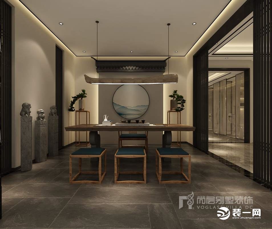 棕榈滩新中式风格1500㎡别墅装修效果图茶室