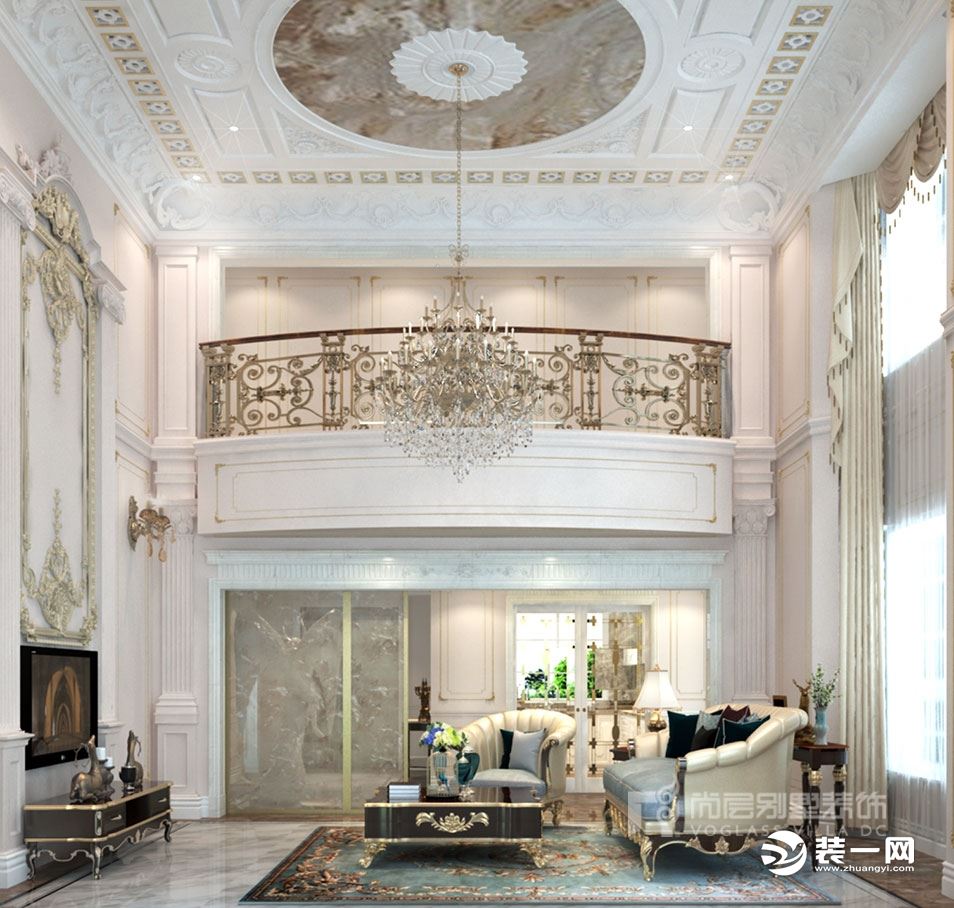 鲁能七号法式风格450㎡别墅装修效果图客厅