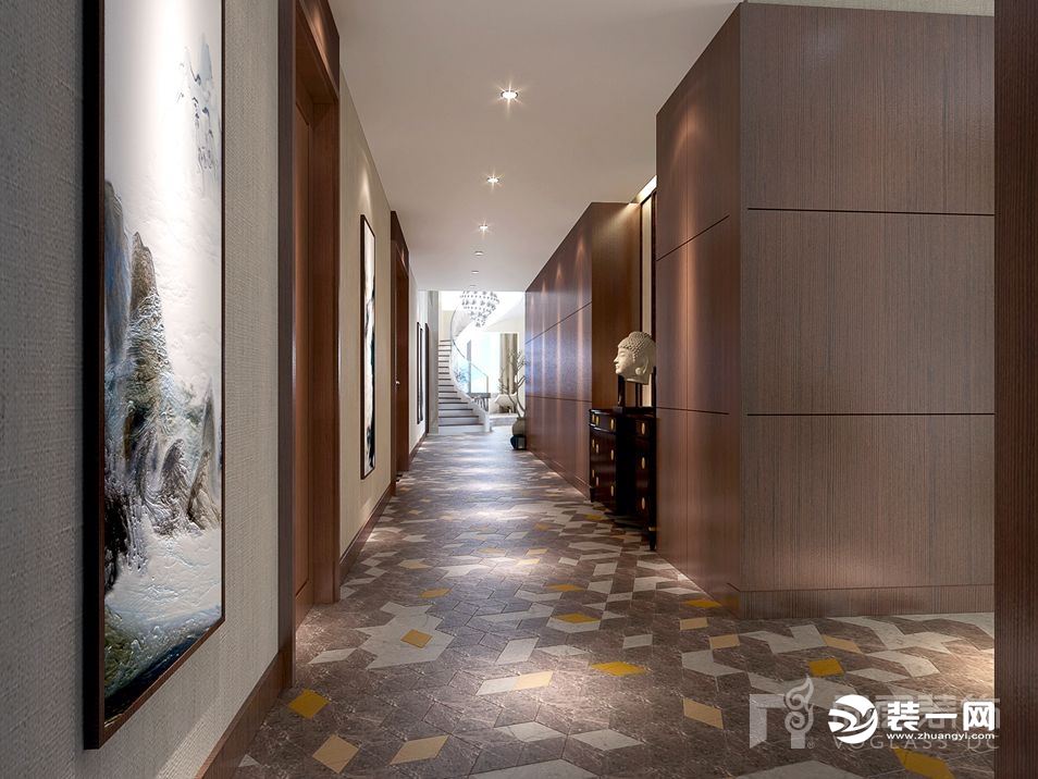 光彩国际400㎡别墅新中式风格装修效果图门厅&过道