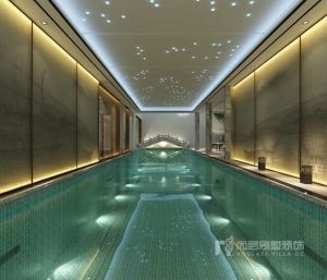 棕榈滩新中式风格1500㎡别墅装修效果图游泳池