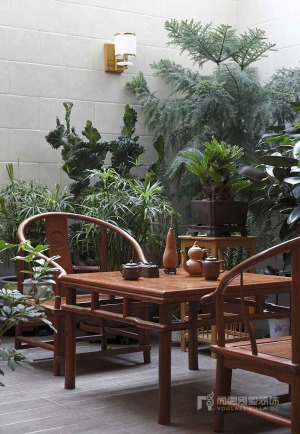 香悦四季450㎡别墅美式风格实景案例-下沉式庭院