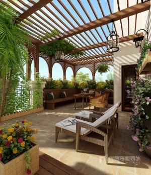 橘郡420㎡别墅美式风格装修效果图花园露台