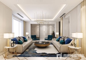 新世界丽樽600㎡别墅现代轻奢风格260万装修效果图-客厅