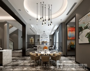 君山高尔夫550平别墅现代简约风格效果图--餐厅