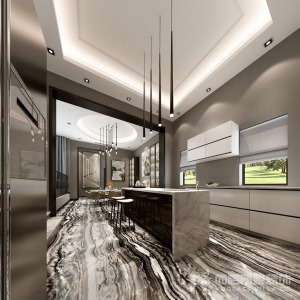 君山高尔夫550平别墅现代简约风格效果图--厨房