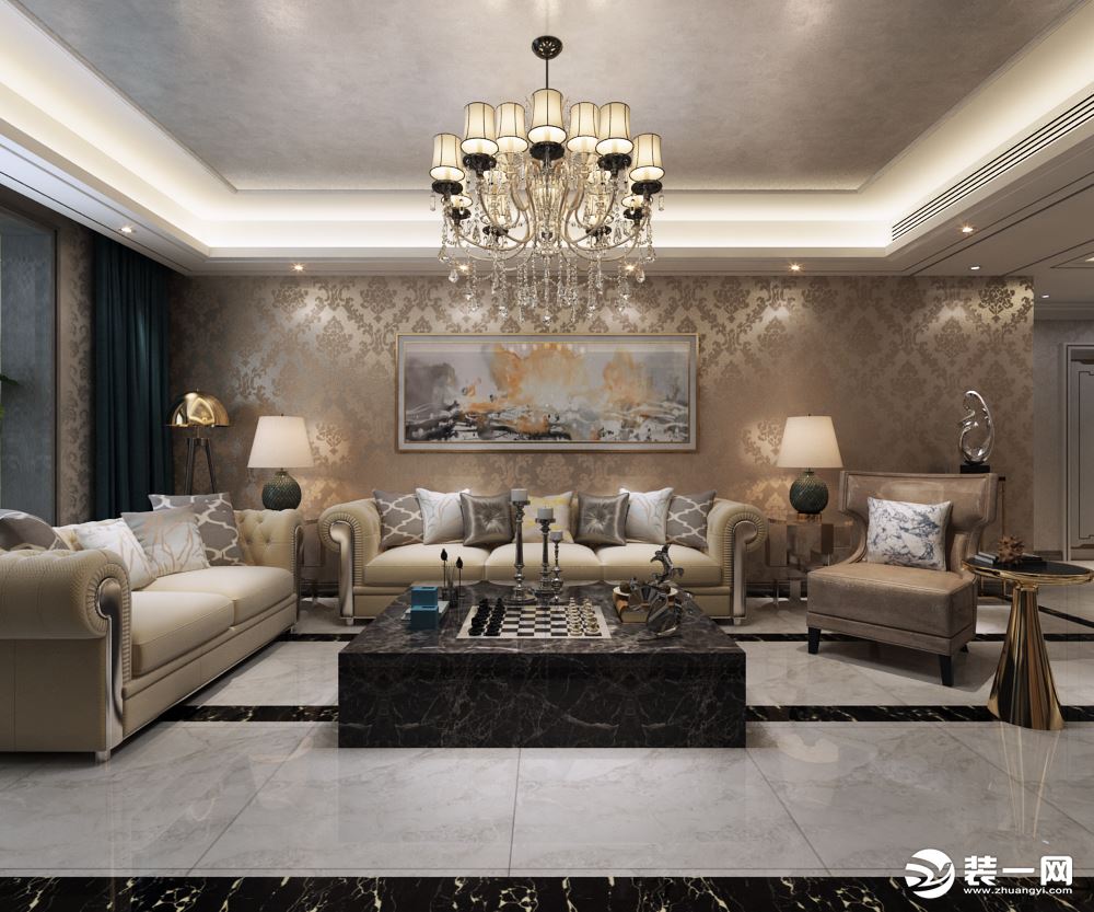 客厅乐豪斯装饰维多利亚1期162平三居室港式风格装修效果图