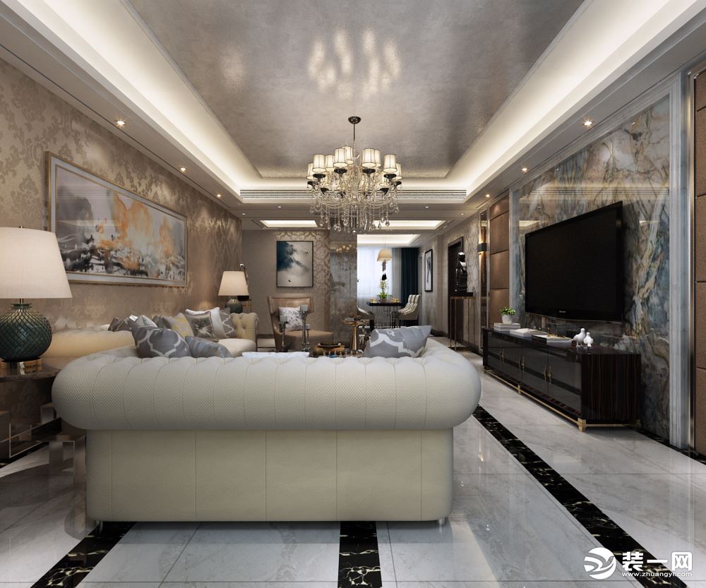 客厅乐豪斯装饰维多利亚1期162平三居室港式风格装修效果图