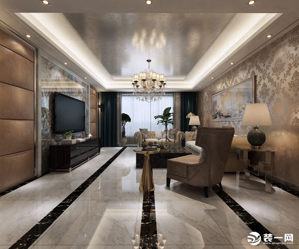 客厅与吊灯乐豪斯装饰维多利亚1期162平三居室港式风格装修效果图