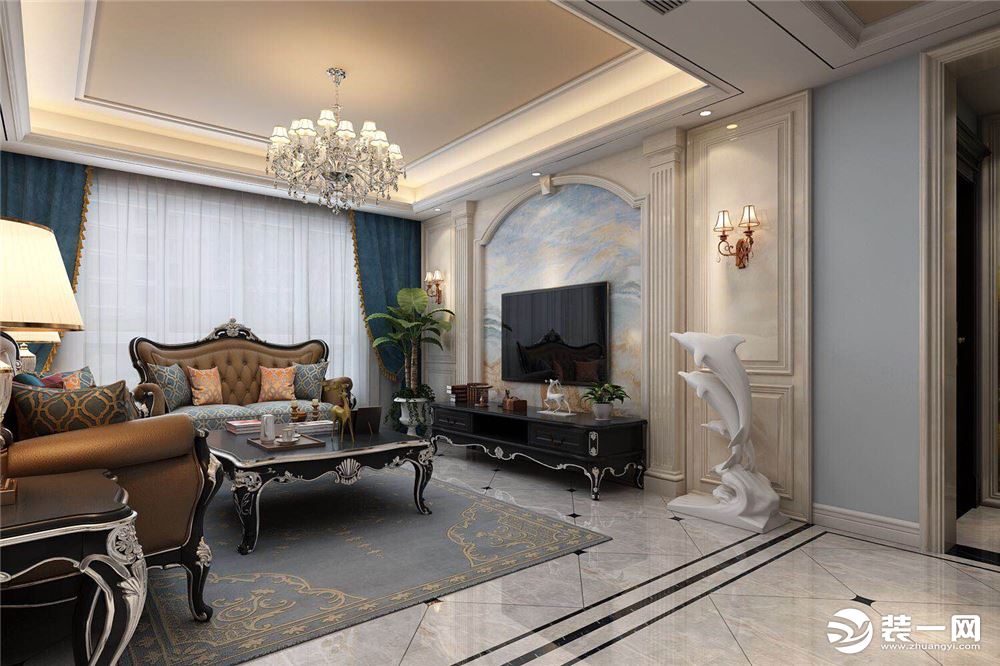 鲁班装饰阳光台365小区140平米三居室欧式风格效果图客厅
