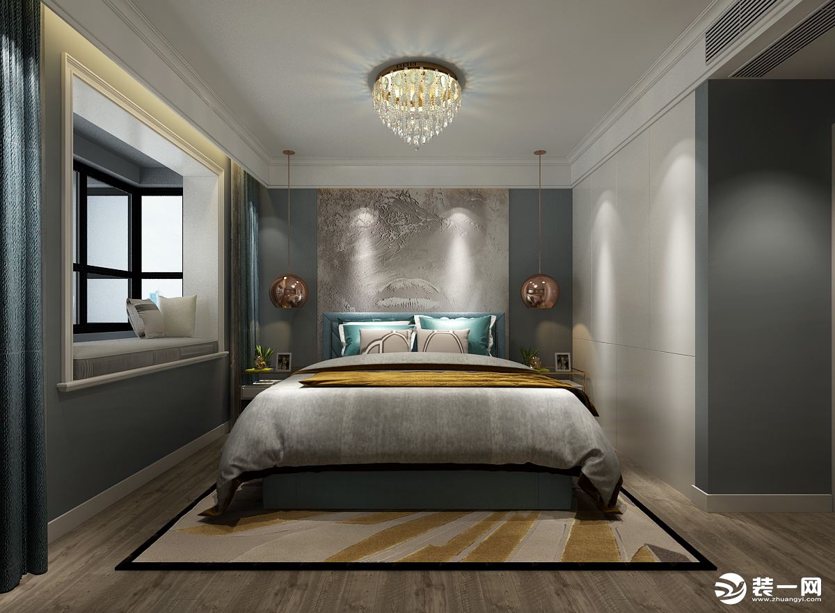 鲁班装饰中铁国际城三居室120平米现代简约风格效果图卧室