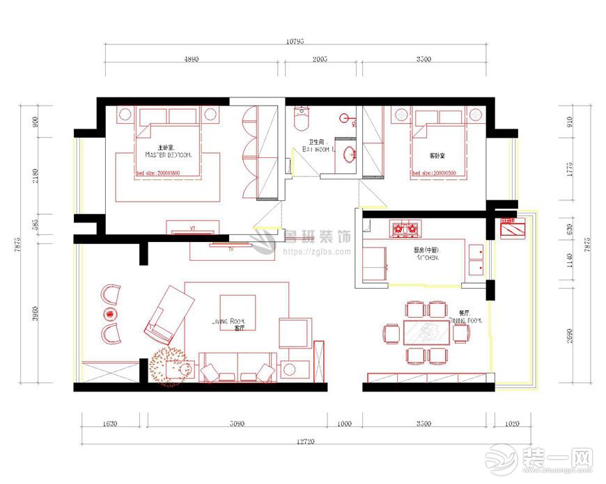 【鲁班装饰】金地湖城大境两居室110平米欧式风格设计效果图户型结构图