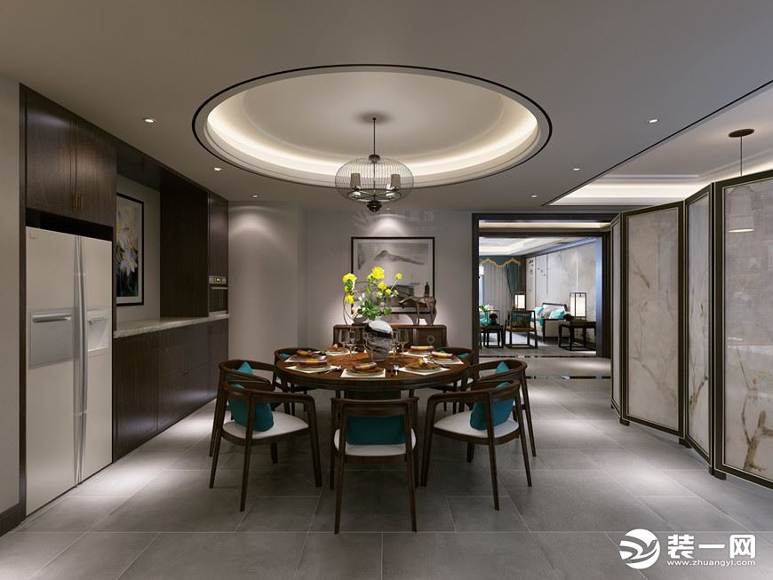 【鲁班装饰】紫薇意境180平四居室新中式风格设计案例餐厅