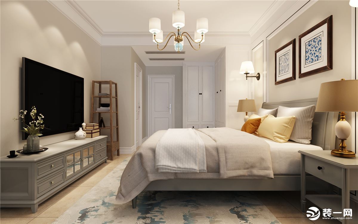 鲁班装饰海亮新英里-三居室130平米-简美式风格装修效果图卧室