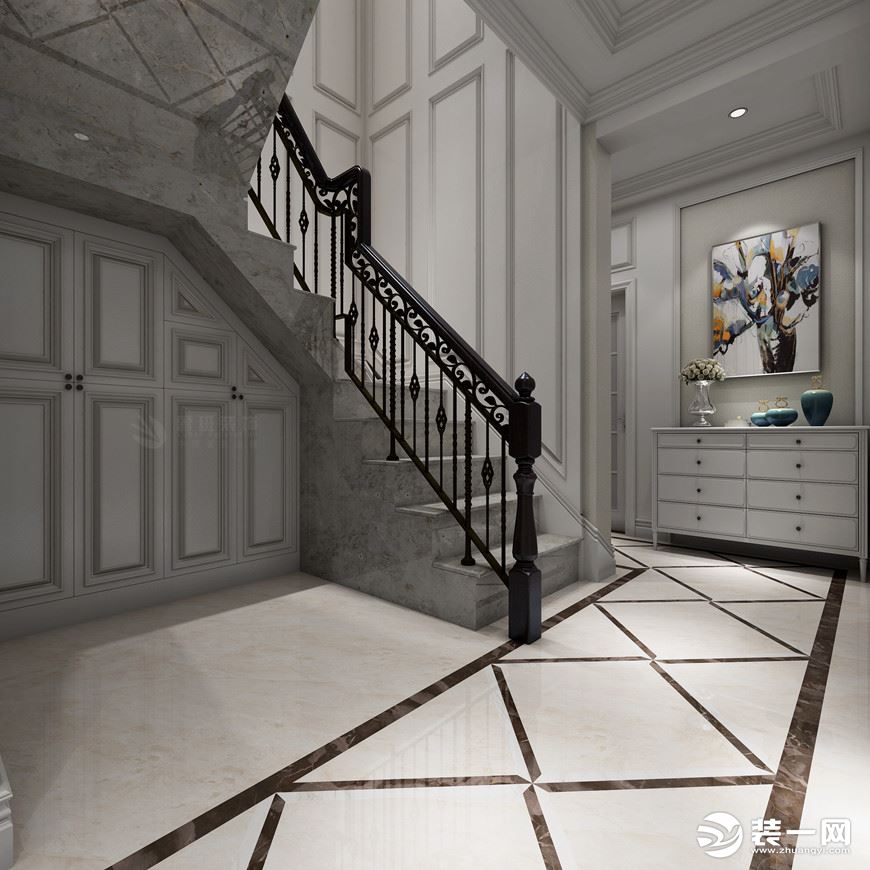 【鲁班装饰】领馆一号-别墅340平米-新古典风格装修效果图楼梯
