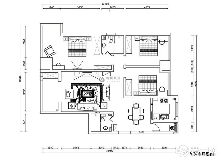 【鲁班装饰】紫薇风尚-三居室140平米-简欧风格装修效果图户型结构图