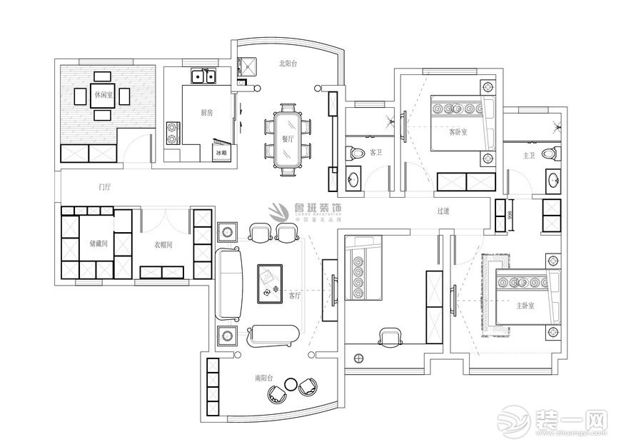 【鲁班装饰】龙湖源著五居室210平米欧式风格装修效果图户型图