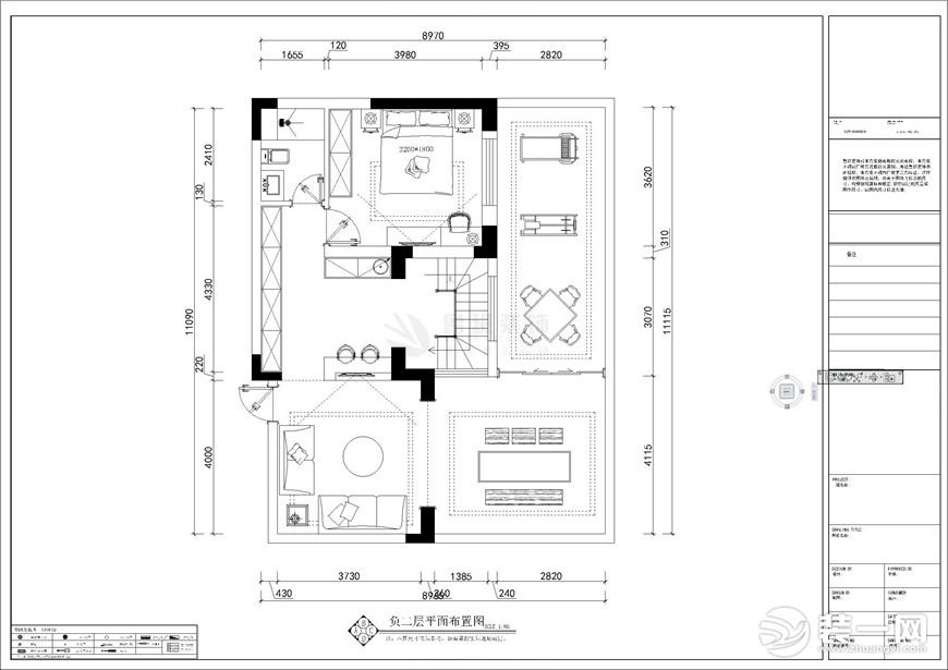 【鲁班装饰】龙湖香醍社区复式220平米新中式风格装修效果图一楼户型结构图
