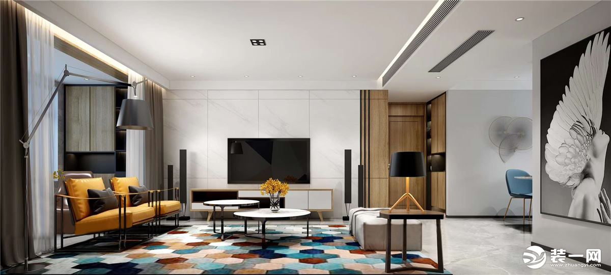 【鲁班装饰】万达天樾三居室150平米现代简约风格装修效果图客厅