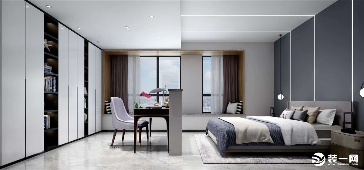 【鲁班装饰】万达天樾三居室150平米现代简约风格装修效果图卧室
