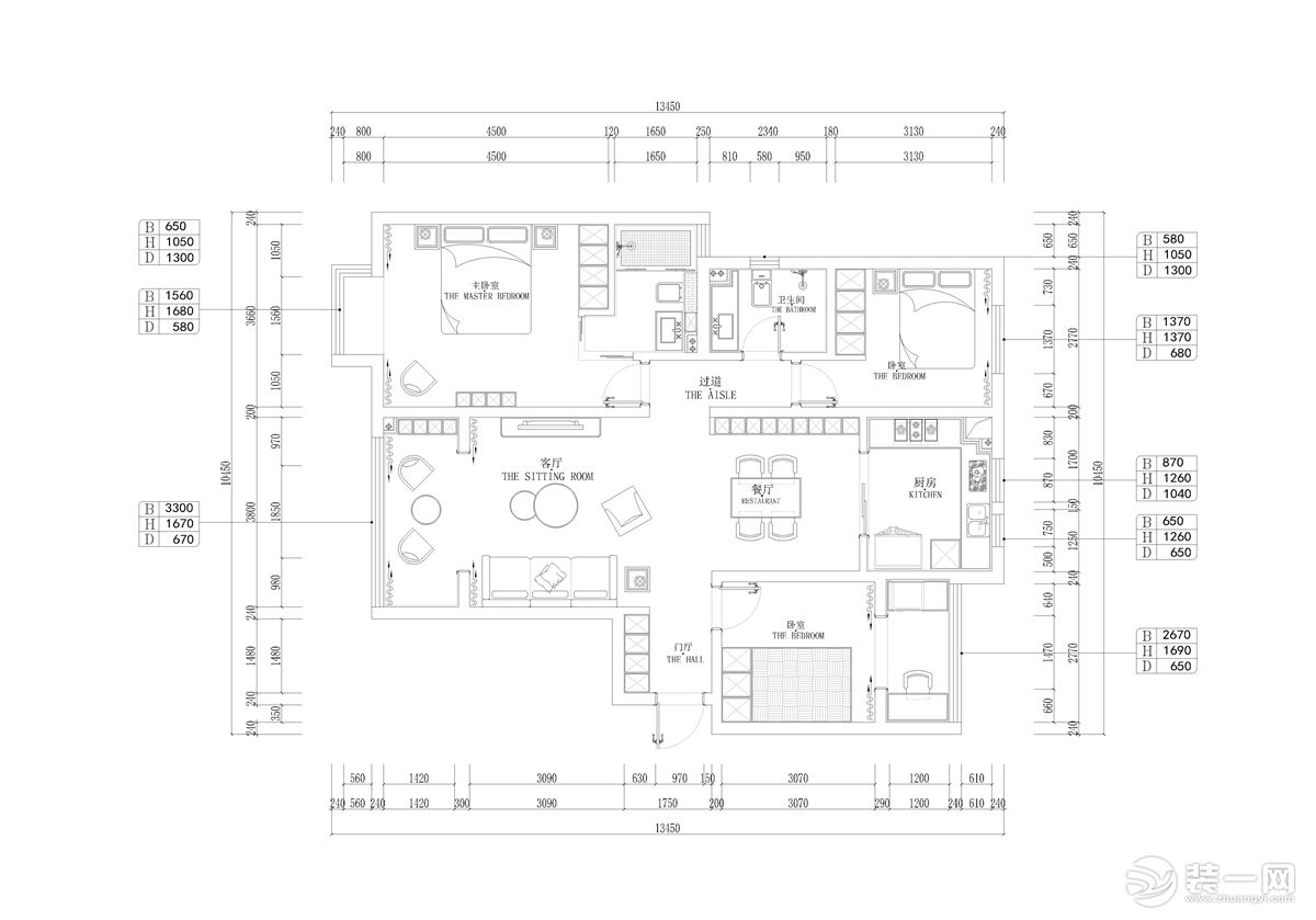 【鲁班装饰】华润24城三居室118平米北欧风格装修效果图户型结构图