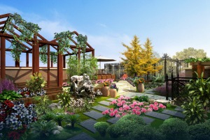 绿地香树花城320㎡新中式风格花园