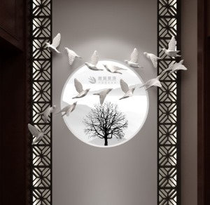 鲁班装饰万达天樾150平米中式风格装修效果图玄关