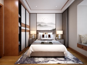 【鲁班装饰】湖城大境天字一号-三居室155m2-新中式风格卧室